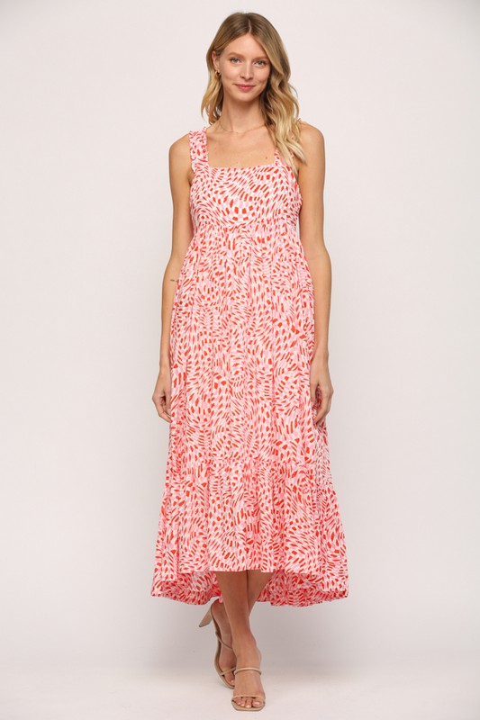 Pink/Red Printed Tie Back Maxi Dress Clothing Fate   