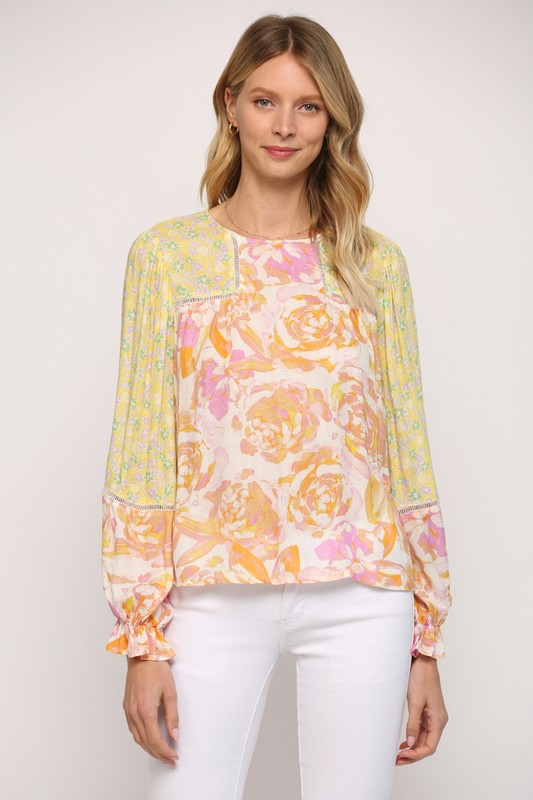 Multi Floral Pattern Lng Slv Top – Peacocks & Pearls Lexington