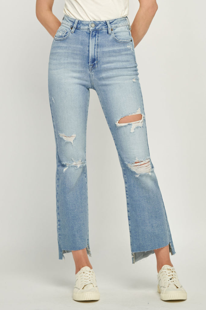 Happi High Rise Light Wash Distressed Crop Flare Clothing Hidden   