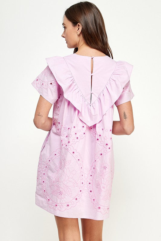 Pink Eyelet Ruffle Tee Dress Clothing Ellison   