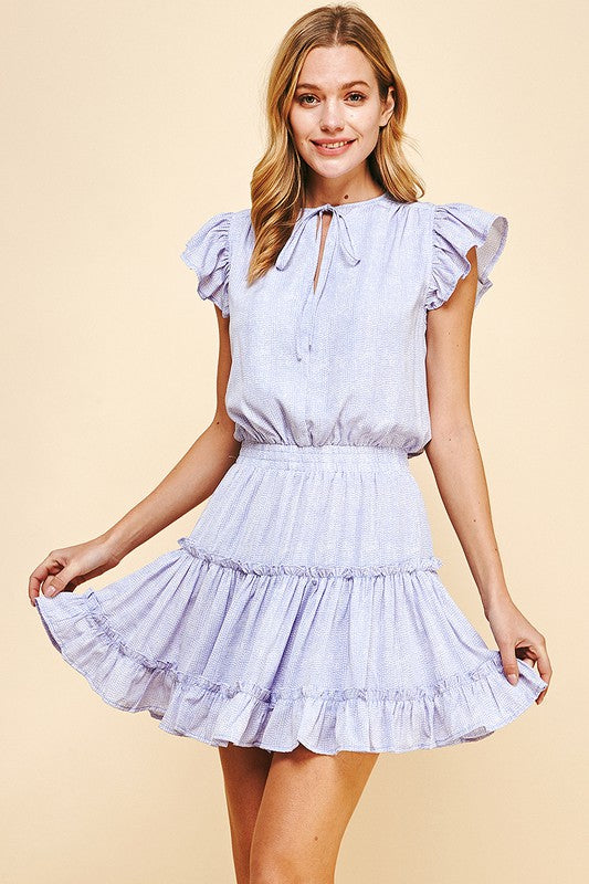 Lavender Tiered V-neck Flutter Dress Peacocks & Pearls Lexington Lavender Tiered V-neck Flutter Dress Peacocks & Pearls Lexington