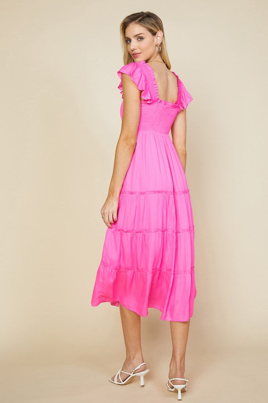 Smocked Tiered Midi Dress W/ Ruffles Peacocks & Pearls Lexington Smocked Tiered Midi Dress W/ Ruffles Peacocks & Pearls Lexington