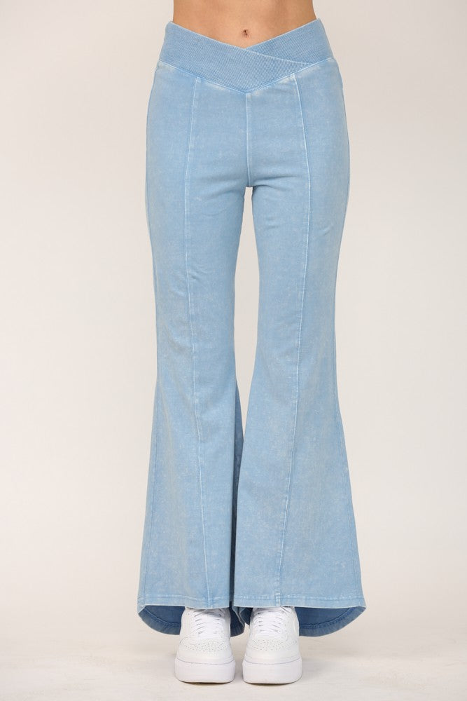 Blue Acid Wash Crossover Flare Pants Clothing LFD   