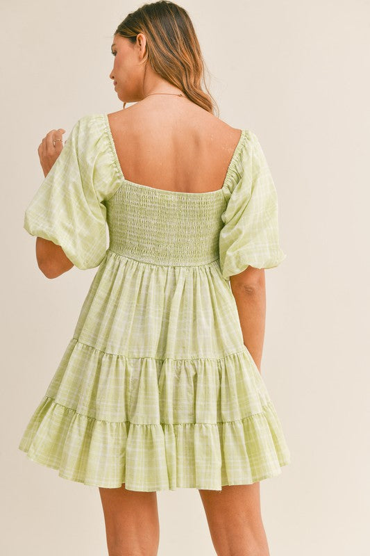 Green Plaid Gingham Babydoll Dress Green Plaid Gingham Babydoll Dress