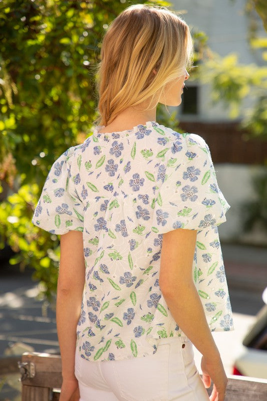 White W Blue/Green Floral Tassel Top Clothing Voy   