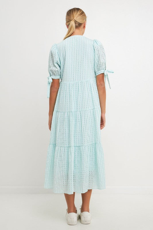 Mint Tiered Midi Dress W/ Bow Slv Clothing August Apparel   