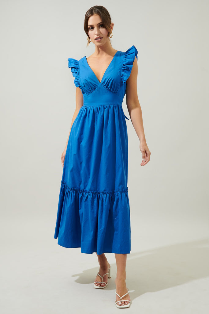 Poplin Tie Back Midi Dress Clothing SugarLips Royal XS 