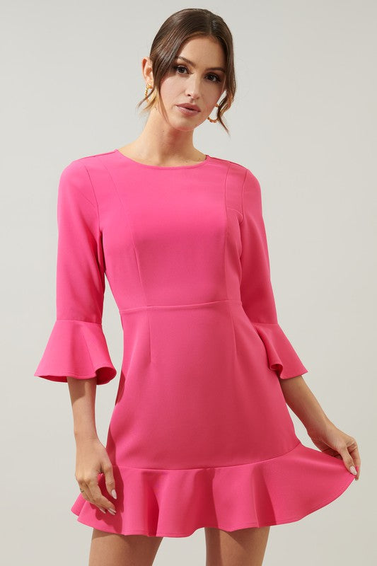 Pink 3/4 Slv Bell Slv Fit & Flare Dress Pink 3/4 Slv Bell Slv Fit & Flare Dress