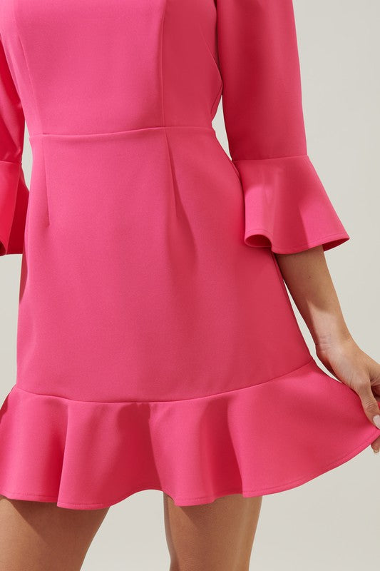 Pink 3/4 Slv Bell Slv Fit & Flare Dress Pink 3/4 Slv Bell Slv Fit & Flare Dress