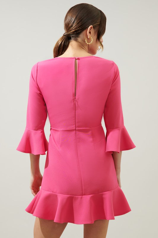 Pink 3/4 Slv Bell Slv Fit & Flare Dress Pink 3/4 Slv Bell Slv Fit & Flare Dress