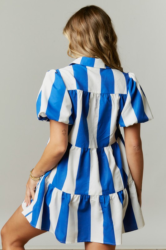 Royal Striped Puff Slv Button Down Dress โ Peacocks Pearls Lexington