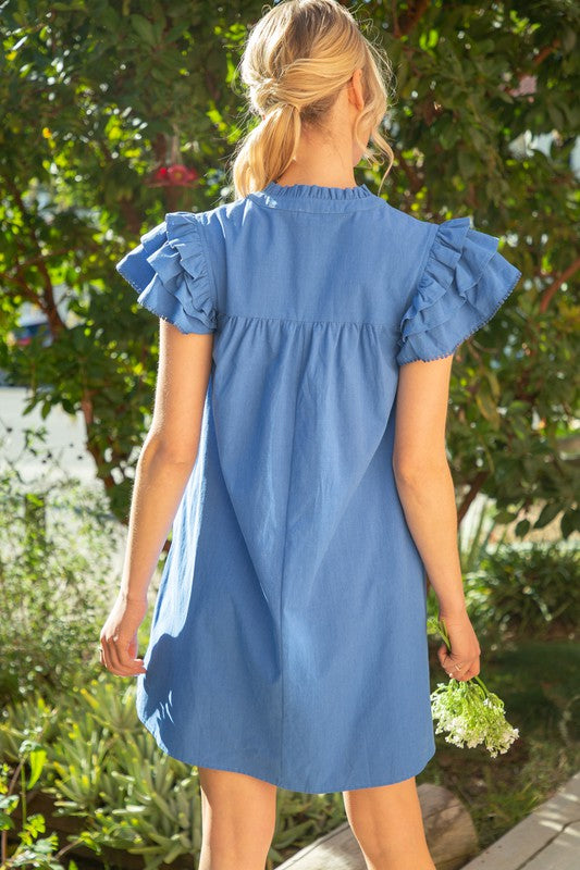 Royal V-neck Ruffle Slv Dress Clothing Voy   