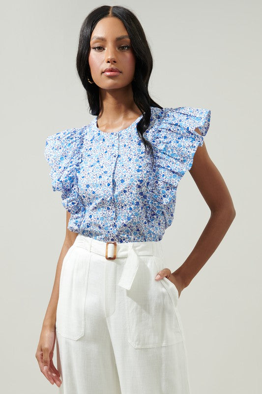 Blue hotsell ruffle blouse