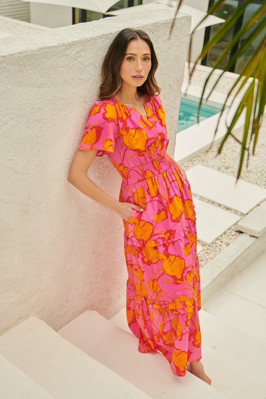 Pink/Orange Floral Tiered Maxi Dress – Peacocks & Pearls Lexington