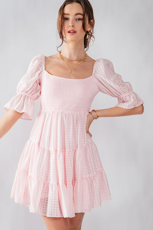 Gingham Texture Smocked Tiered Dress Clothing Trend:Notes   