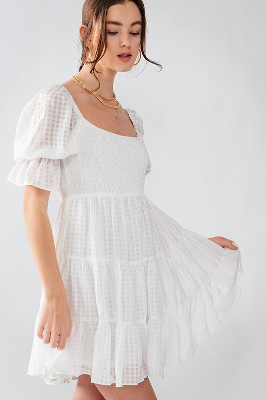 Gingham Texture Smocked Tiered Dress Clothing Trend:Notes   
