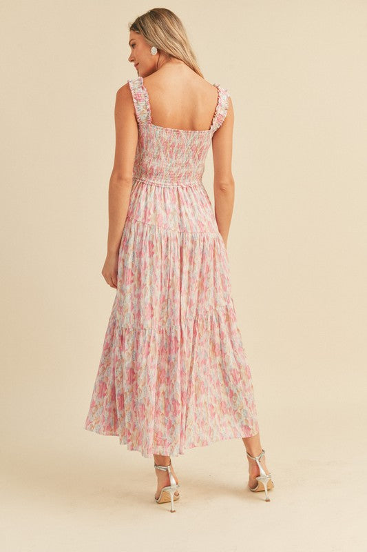 Pink Watercolor Smocked Midi Dress Clothing &merci   