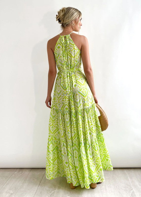 Lime Green Halter Printed Maxi Dress
