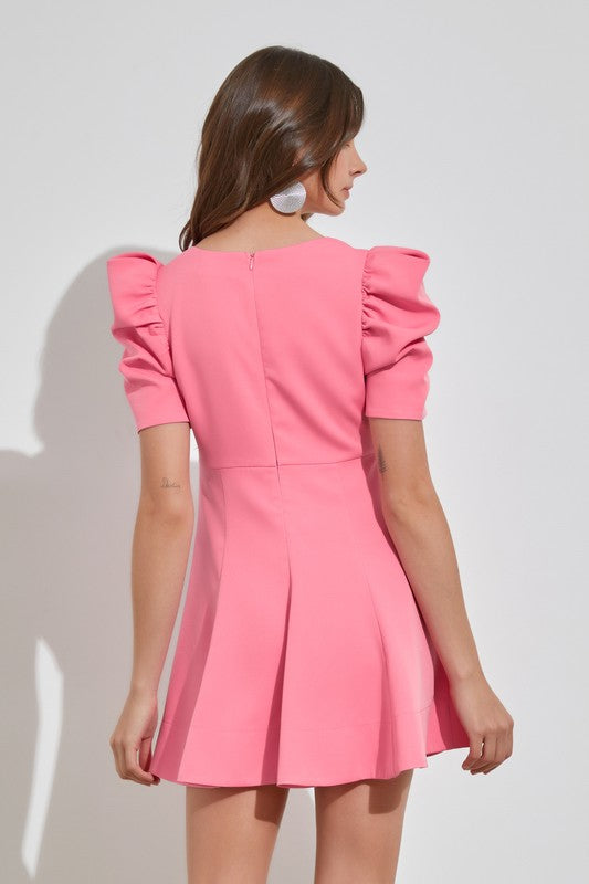 Pink Puff Ruched Slv W/ Square Neck Dress Clothing Do+Be   
