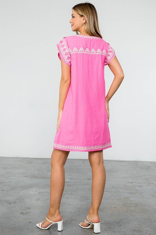 Pink Embroidered S/S Dress Clothing THML   