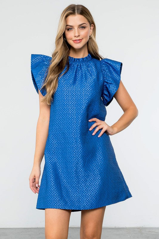 Textured Flutter Slv Mock Neck Dress Peacocks & Pearls Lexington Textured Flutter Slv Mock Neck Dress Peacocks & Pearls Lexington