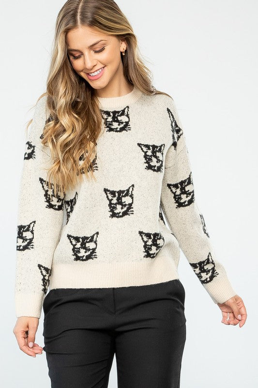 Wildcat Print Sweater Clothing THML Cream XS 