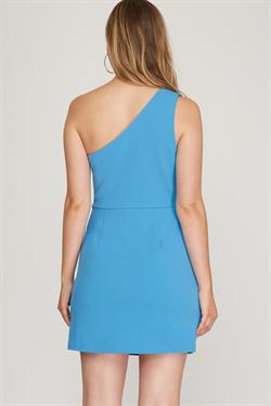 Aqua Blue One Shoulder Wrap Dress Clothing She + Sky   