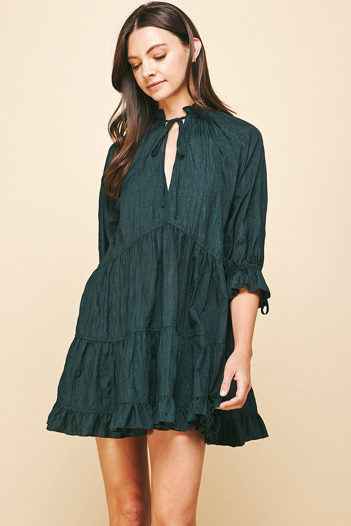 Tiered 3/4 Slv Dress Clothing Pinch S Green 