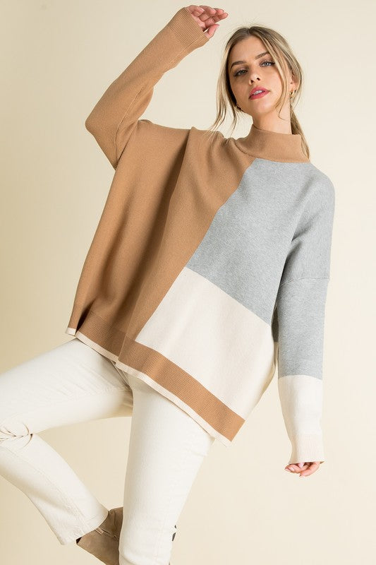 Neutral Colorblock Turtleneck Sweater – Peacocks & Pearls Lexington