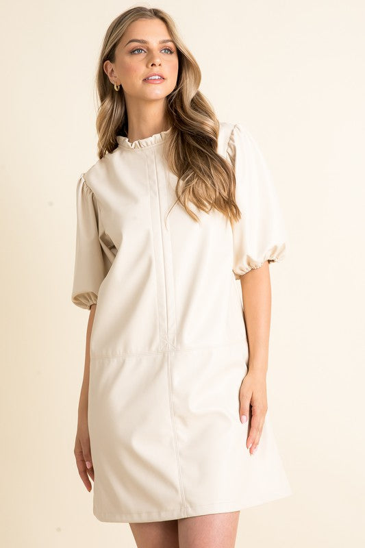 Faux Leather Balloon Slv Dress Faux Leather Balloon Slv Dress