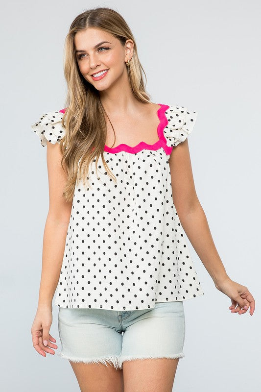 Polka Dot W/ Pink Trim Top Clothing THML   