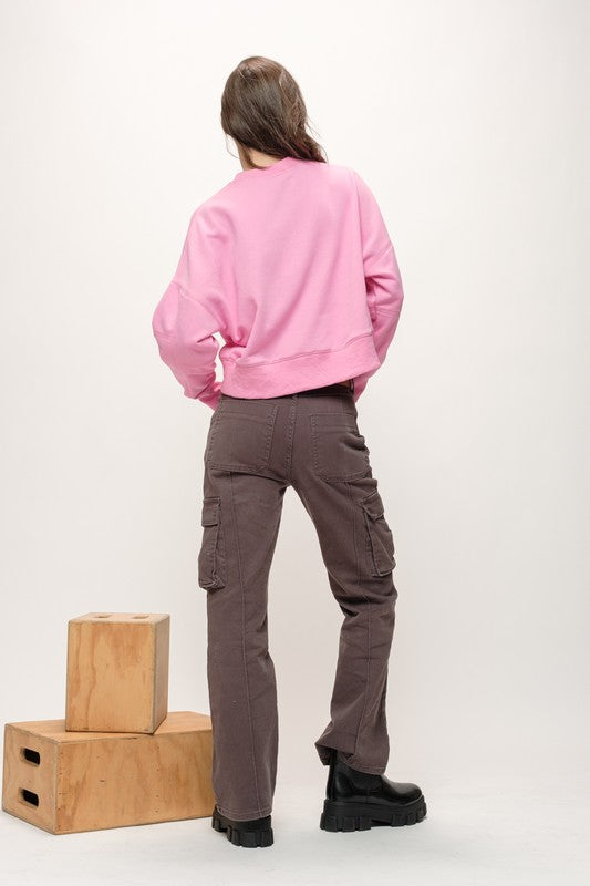 Pink Crew Neck Seam Detail Sweatshirt Clothing The Greii   