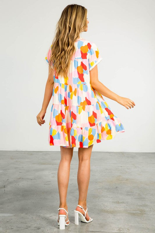 Multicolor Spotted Tiered Dress Clothing THML   