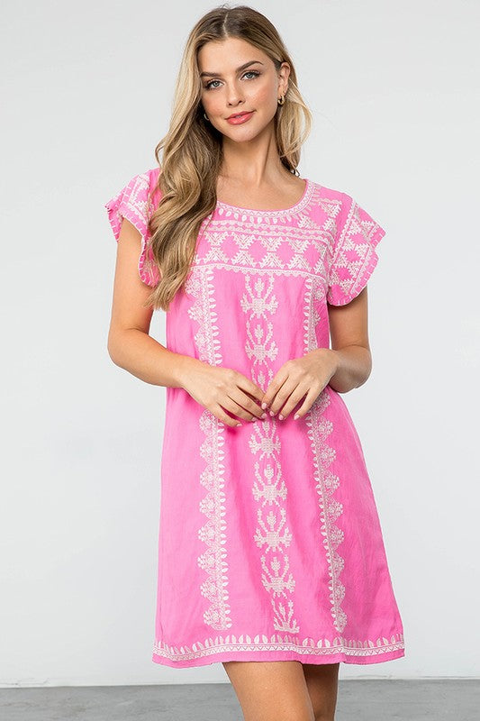 Pink Embroidered S/S Dress Clothing THML   