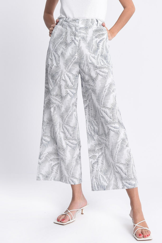 Navy/Wht Leaf Print Trousers Clothing Molly Bracken   