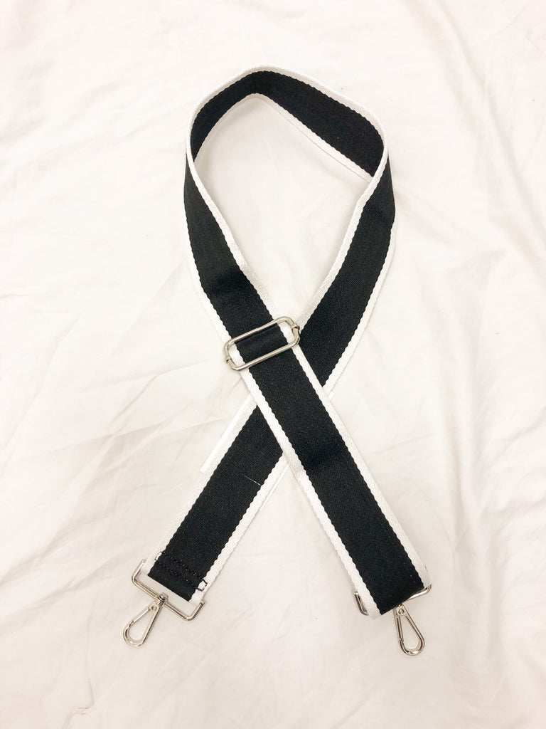 Striped Mix & Match Bag Strap Accessory Ahdorned Black Thick/White Thin Stripe - Silver Metal  