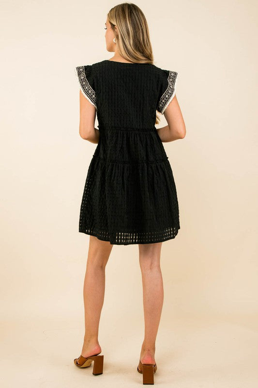 Black Embroidered Flutter Slv Dress Peacocks & Pearls Lexington Black Embroidered Flutter Slv Dress Peacocks & Pearls Lexington