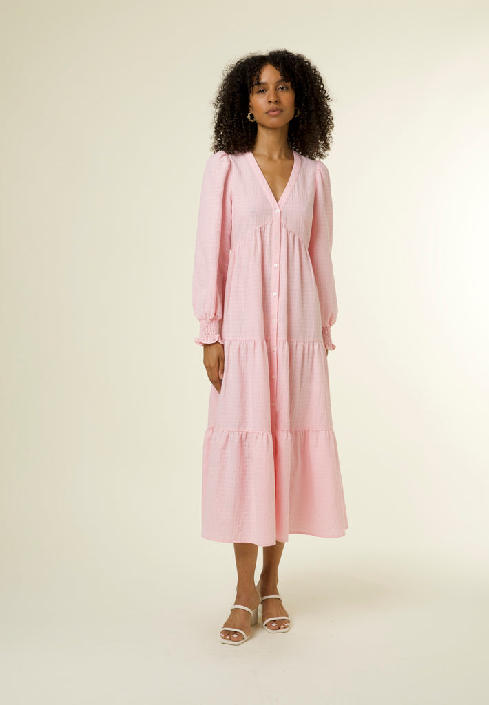 Pink Lng Slv Button Down Maxi Clothing Frnch   