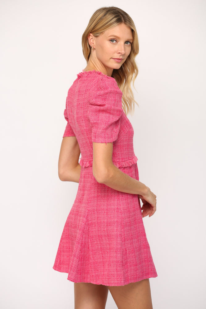 Pink Puff Slv Tweed Dress Clothing Fate   