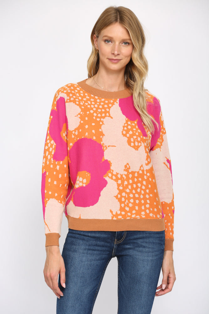 Pink/Orange Flower Sweater Clothing Fate   