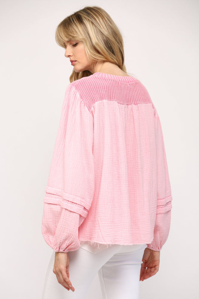Pink Cable Knit Gauze Slv Top Clothing Fate   