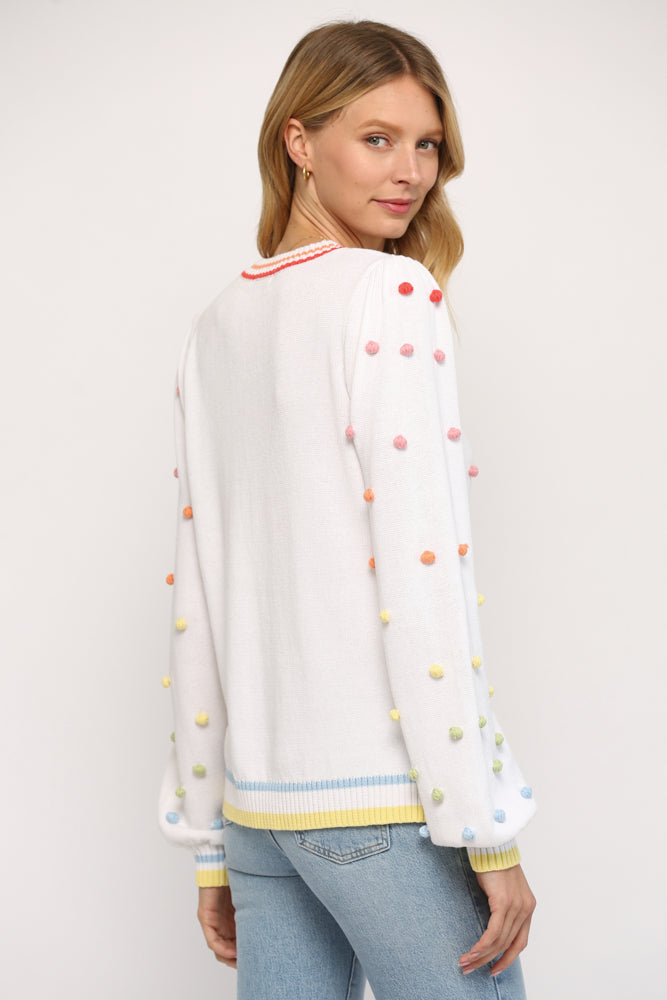 Multi color Pom Pom Puff Slv Sweater Clothing Fate   