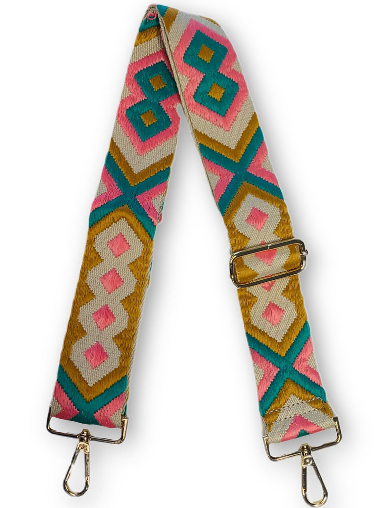 Embroidered Thick Aztec Mix&Match Strap Accessory Ahdorned Hot Pink/Teal/Must-Gld Met  