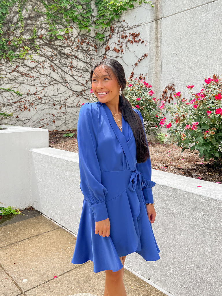 Satin Wrap Dress Ruffle Hem