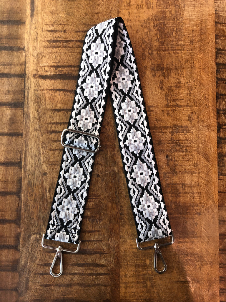 Embroidered Aztec Mix & Match Strap Accessory Ahdorned Black/Grey/White - Silver Metal  