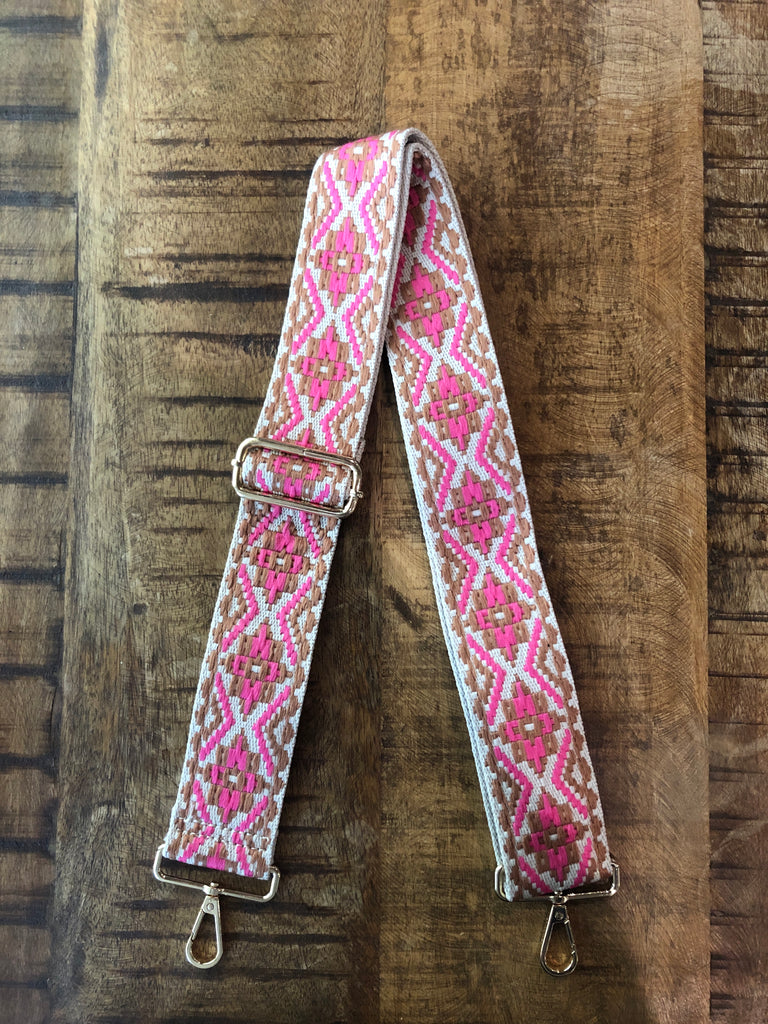 Embroidered Aztec Mix & Match Strap Accessory Ahdorned Hot Pink/Camel - Gold Metal  