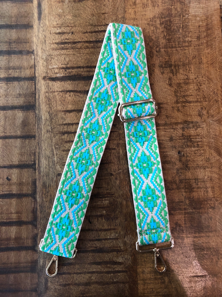 Embroidered Aztec Mix & Match Strap Accessory Ahdorned Lime Green/Turquoise - Gold Metal  