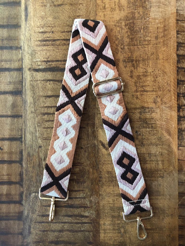 Embroidered Thick Aztec Mix&Match Strap Accessory Ahdorned Blush/Camel/Choc-Gld Met  