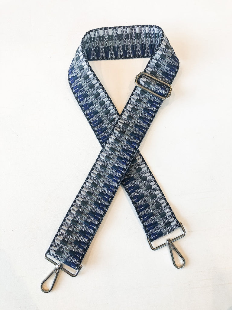 Embroidered Zig Zag Mix & Match Strap Accessory Ahdorned Blue Mix - Silver Metal  