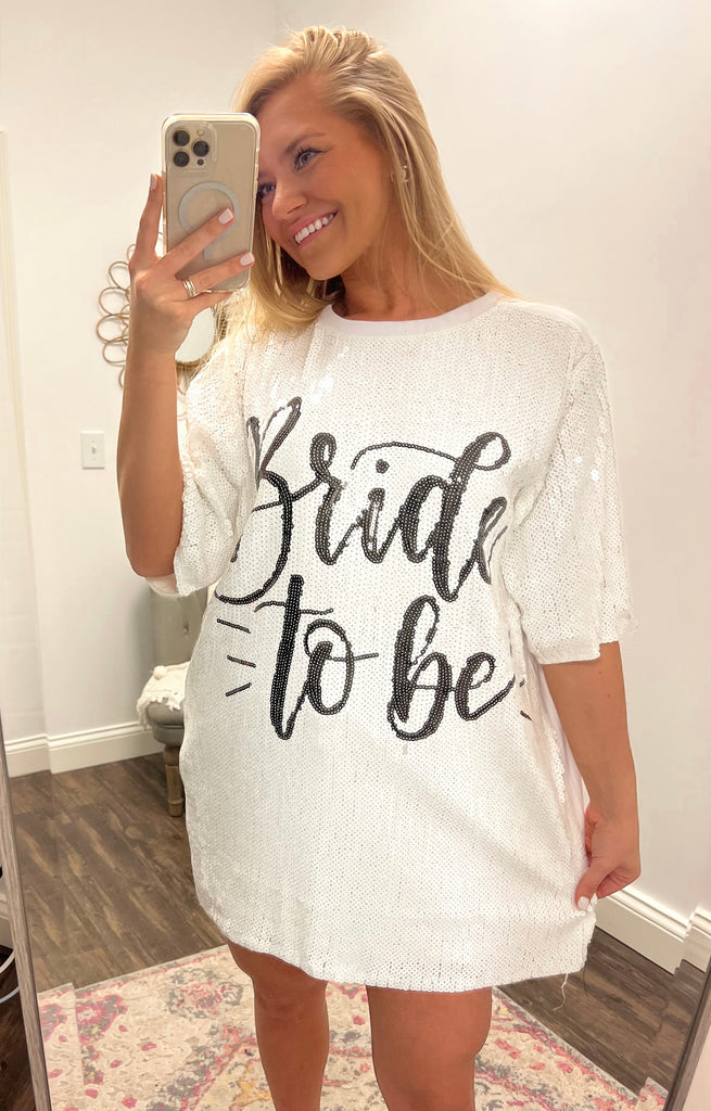 White Bride To Be Sequin T-Shirt Dress Clothing WHY Dress   